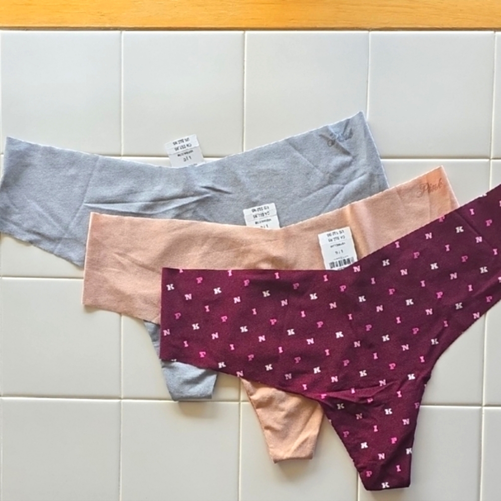 NWT PINK Victoria's Secret Underwear Set - Gray, Tan, and Burgundy Size L